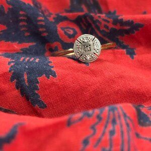 Dainty Art Deco 18K Gold, Platinum, and Diamond Ring -- Size 7.5